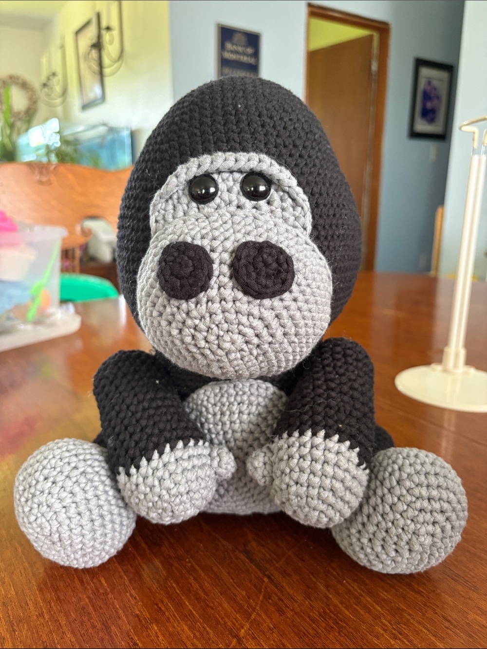 Handmade Crochet Gorilla Plush - Black & Light Gray